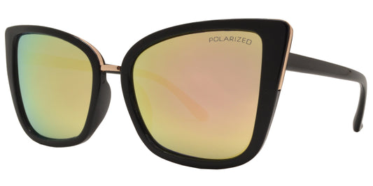 PL 8679 - Square Cat Eye Metal Trim Plastic Polarized Sunglasses