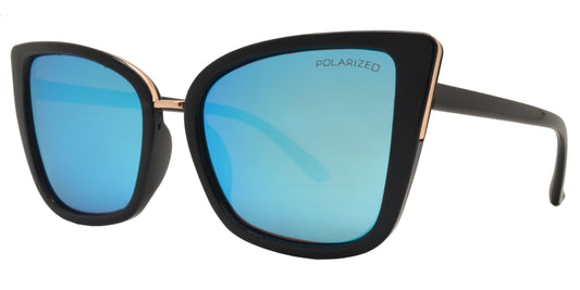 PL 8679 - Square Cat Eye Metal Trim Plastic Polarized Sunglasses