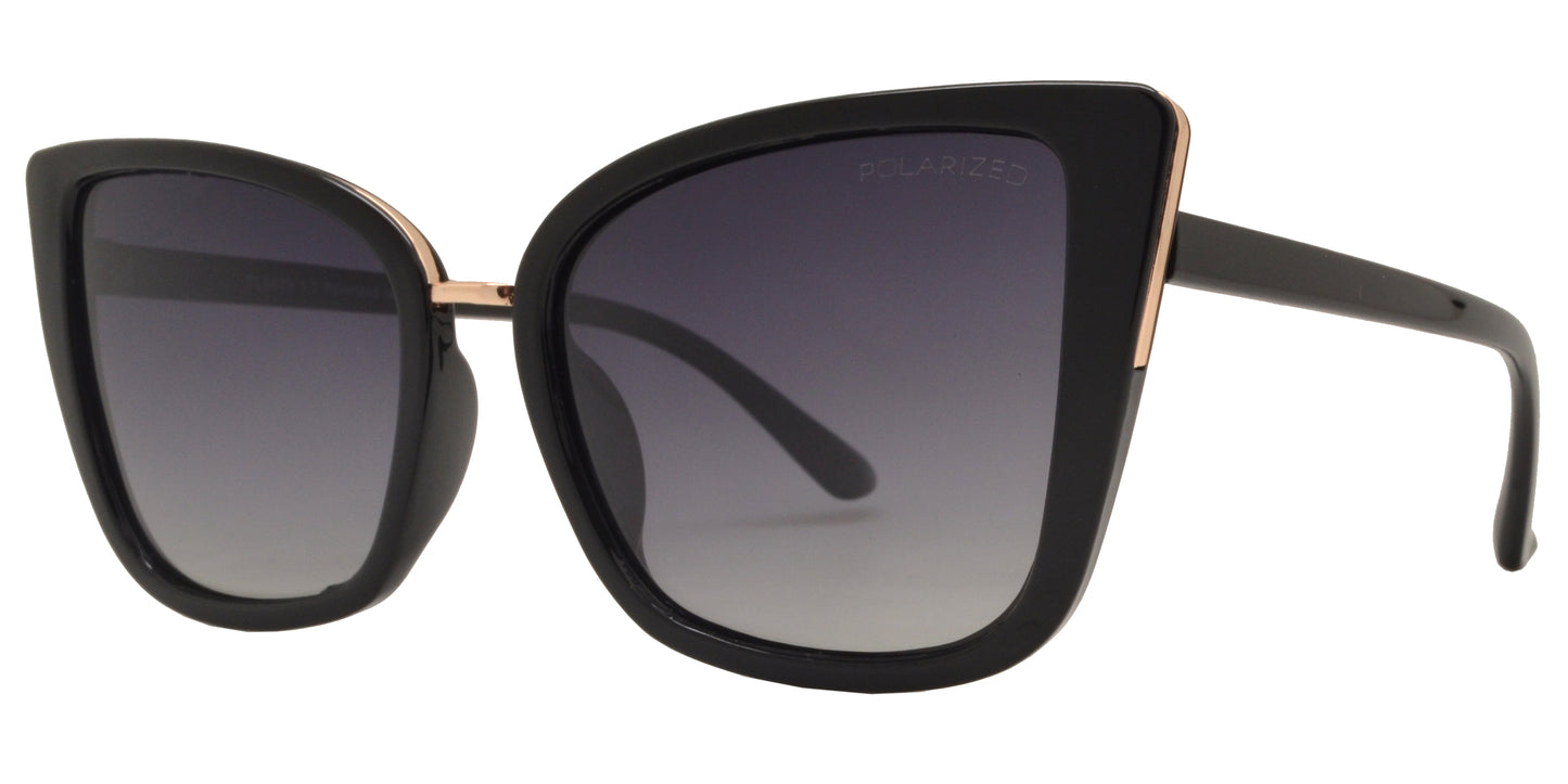 PL 8679 - Square Cat Eye Metal Trim Plastic Polarized Sunglasses