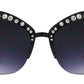 Wholesale - 7980 BX - Half Rimmed Plastic Cat Eye Sunglasses with Flat Lens and Rhinestones - Dynasol Eyewear