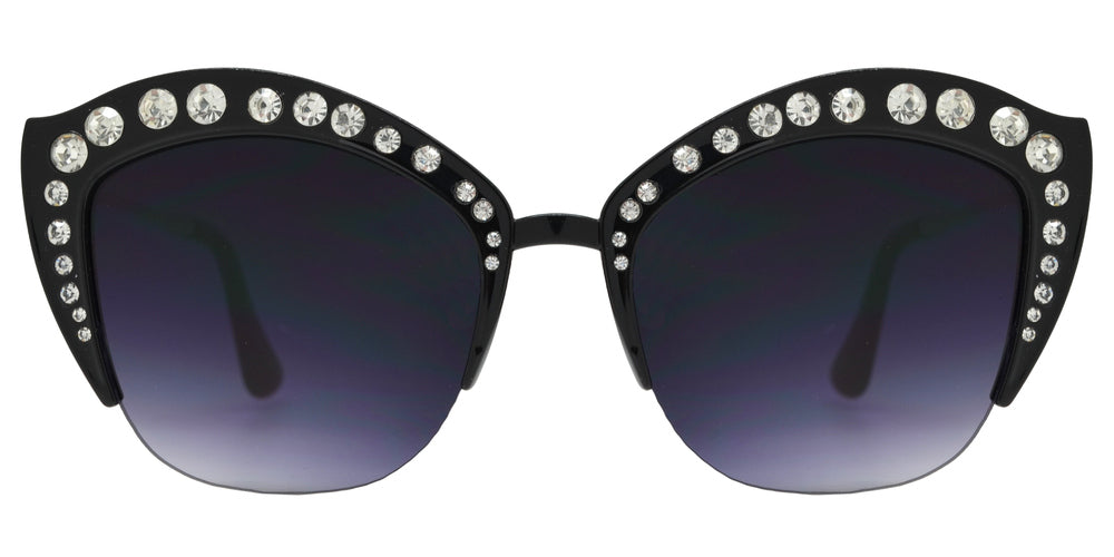 Wholesale - 7980 BX - Half Rimmed Plastic Cat Eye Sunglasses with Flat Lens and Rhinestones - Dynasol Eyewear