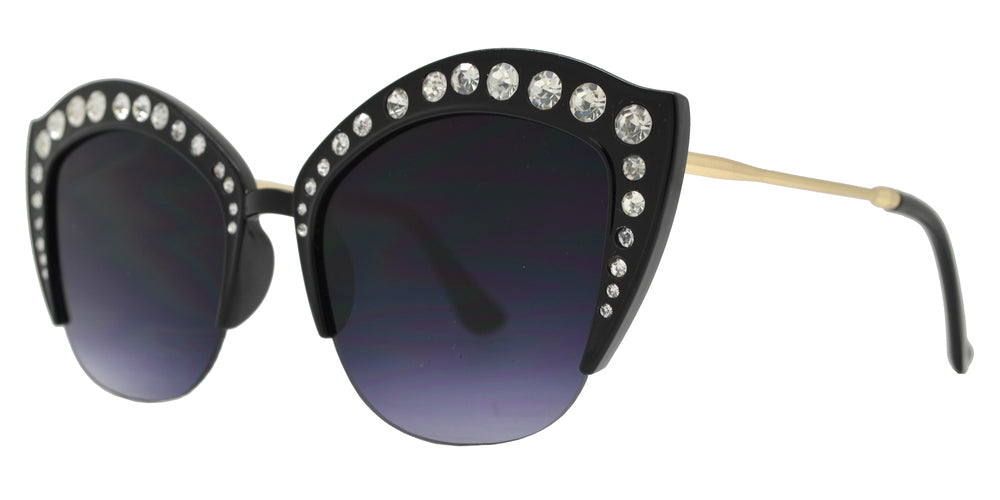 Wholesale - 7980 BX - Half Rimmed Plastic Cat Eye Sunglasses with Flat Lens and Rhinestones - Dynasol Eyewear