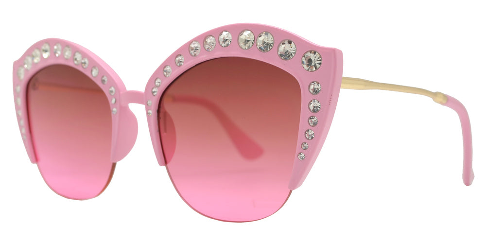 Wholesale - 7980 BX - Half Rimmed Plastic Cat Eye Sunglasses with Flat Lens and Rhinestones - Dynasol Eyewear