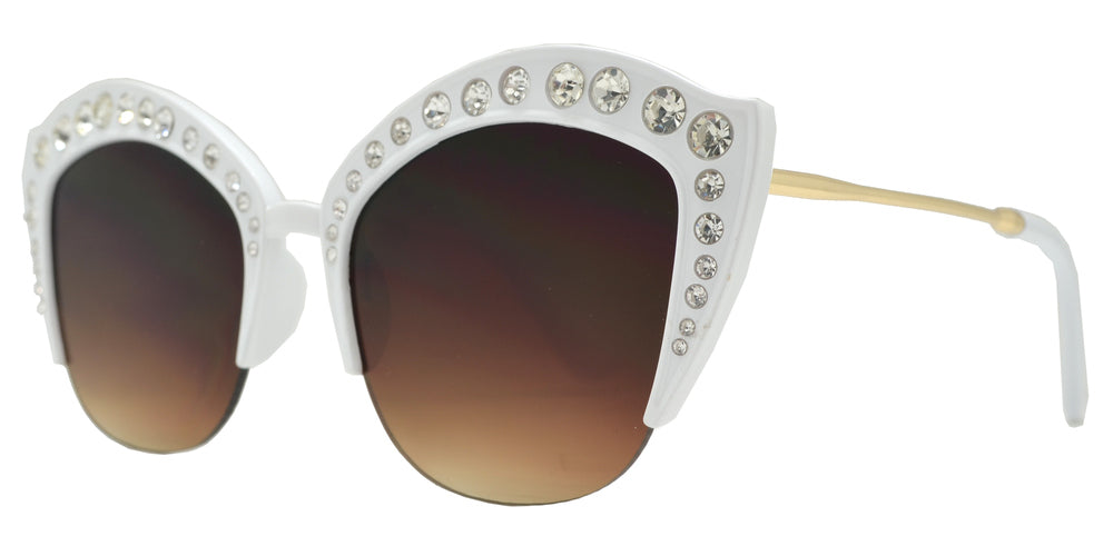 Wholesale - 7980 BX - Half Rimmed Plastic Cat Eye Sunglasses with Flat Lens and Rhinestones - Dynasol Eyewear