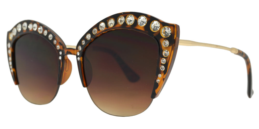 Wholesale - 7980 BX - Half Rimmed Plastic Cat Eye Sunglasses with Flat Lens and Rhinestones - Dynasol Eyewear