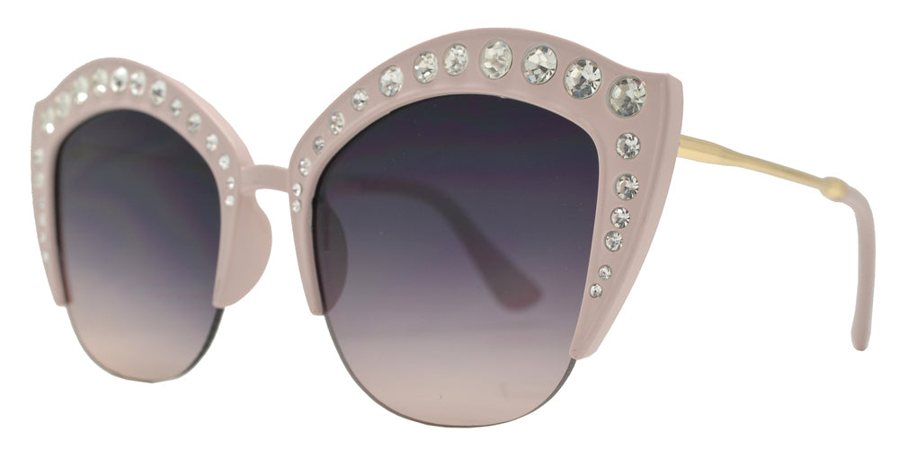 Wholesale - 7980 BX - Half Rimmed Plastic Cat Eye Sunglasses with Flat Lens and Rhinestones - Dynasol Eyewear