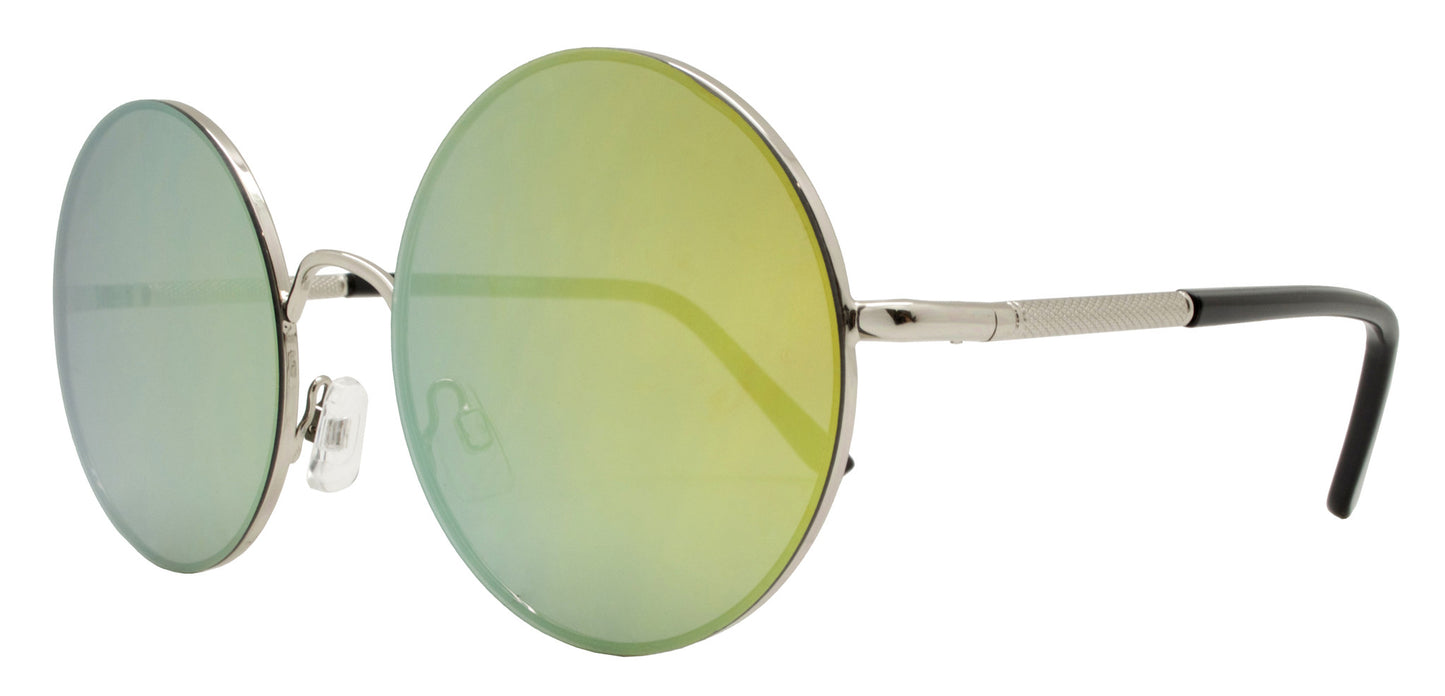 Wholesale - FC 6228 RVC - Round Flat Lens Color Mirror Metal Sunglasses - Dynasol Eyewear
