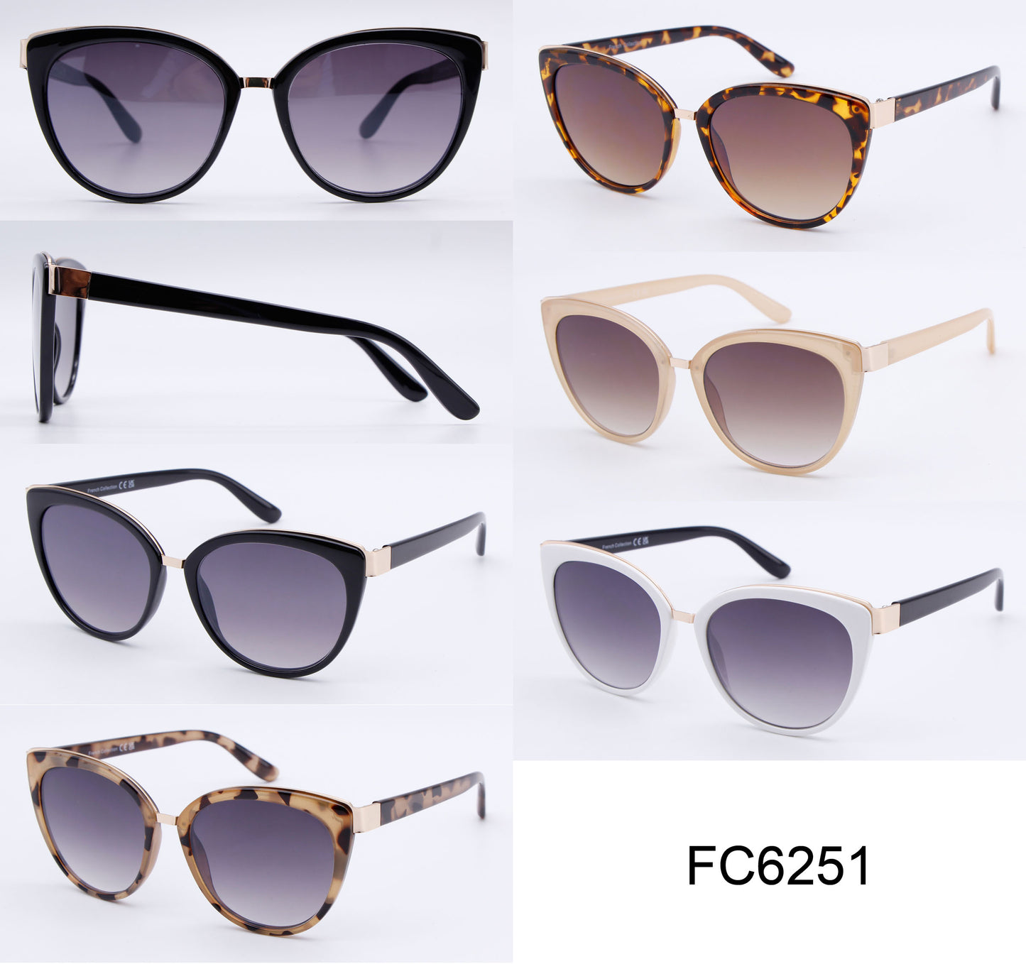 FC 6251 - Flat Lens Women Cat Eye Plastic Sunglasses
