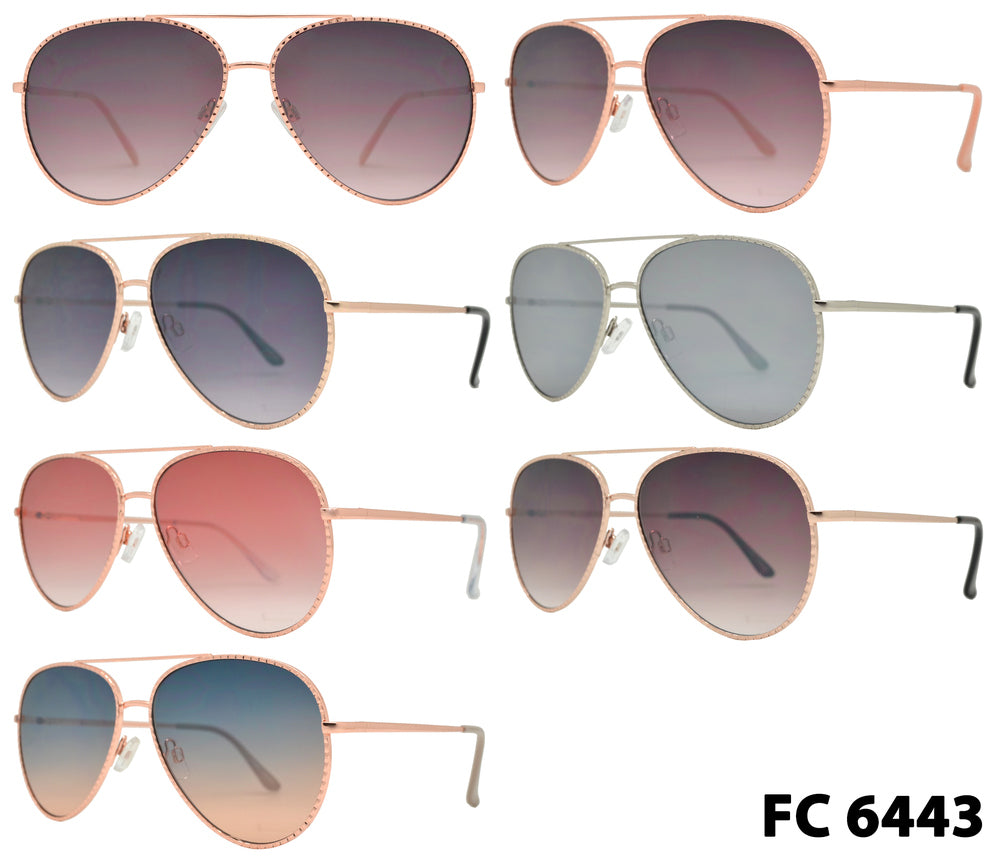FC 6443 - Ridged Metal Aviator Sunglasses with Flat Lens