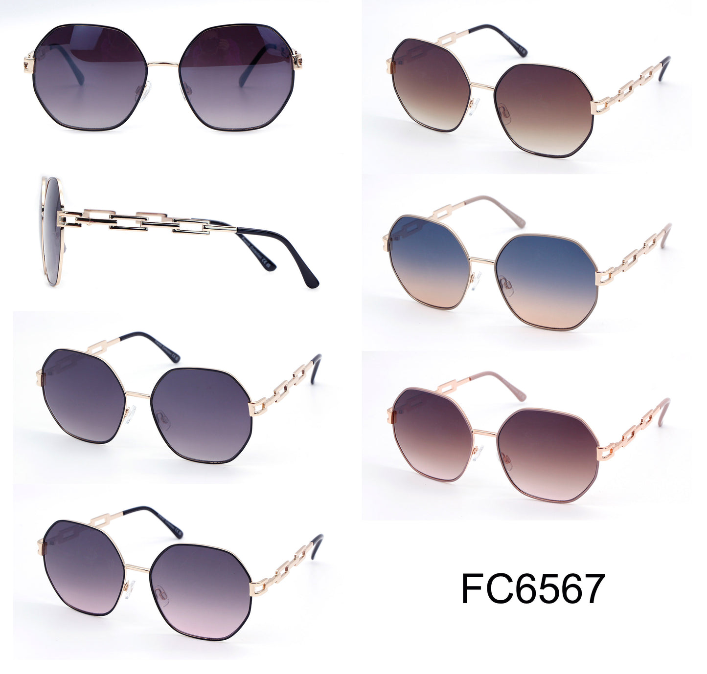 FC 6567 - Fashion Metal Hexagon Sunglasses