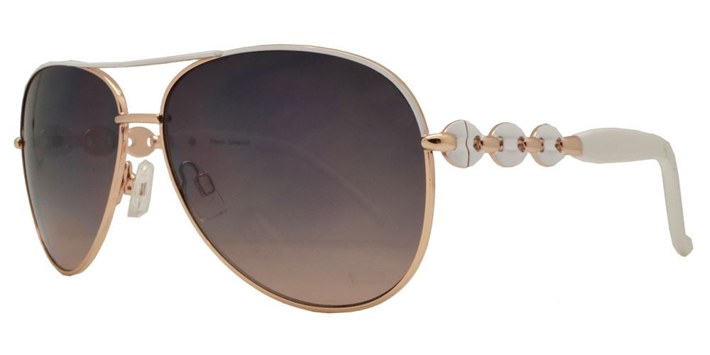 Wholesale - FC 6056 - Metal Oval Shaped Sunglasses with Design on Temple - Dynasol Eyewear