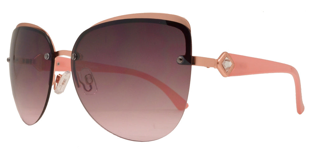 Wholesale - FC 6204 - Modern Rimless Cat Eye Rhinestone Accent Women Metal Sunglasses - Dynasol Eyewear