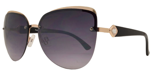 Wholesale - FC 6204 - Modern Rimless Cat Eye Rhinestone Accent Women Metal Sunglasses - Dynasol Eyewear