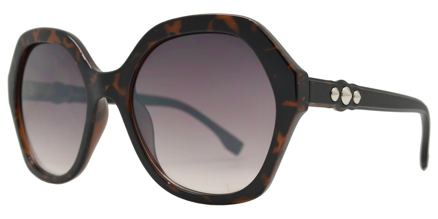 Wholesale - FC 6436 - Women's Plastic Hexagon Sunglasses with Metal Studs - Dynasol Eyewear