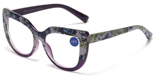 RS 1241 - Flowered Plastic Cat Eye Reading Glasses