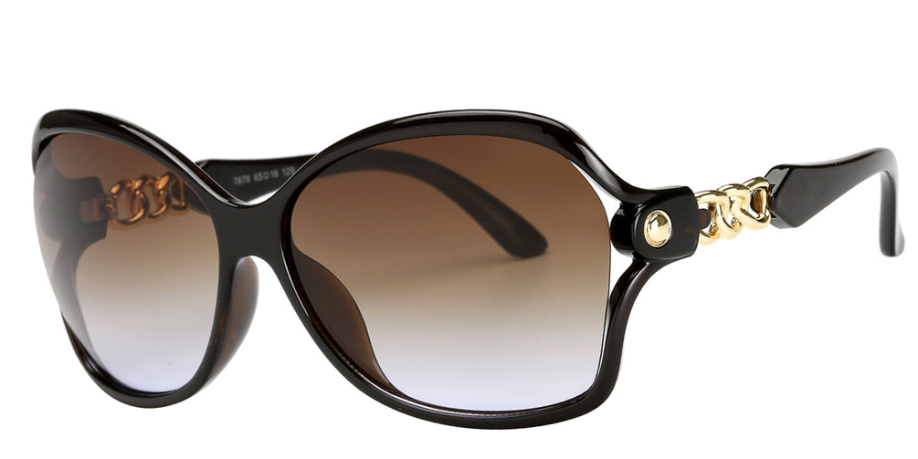 7876 - Women's Butterfly Sunglasses with Chain Detail Temple