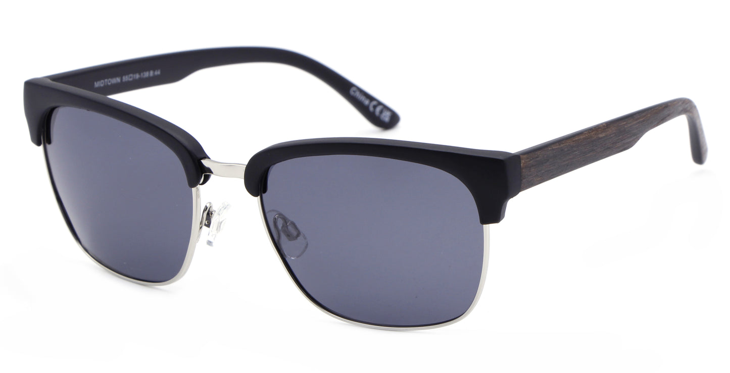 PL Midtown - Polarized Half Rimmed Retro Square Plastic Sunglasses