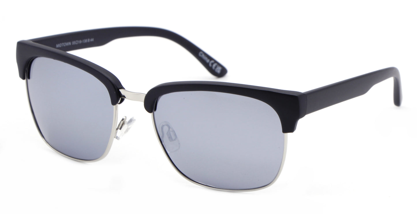 PL Midtown - Polarized Half Rimmed Retro Square Plastic Sunglasses