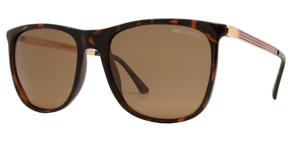 Wholesale - PL Neptune - Polarized Square Frame Stripe Temple Plastic Sunglasses - Dynasol Eyewear