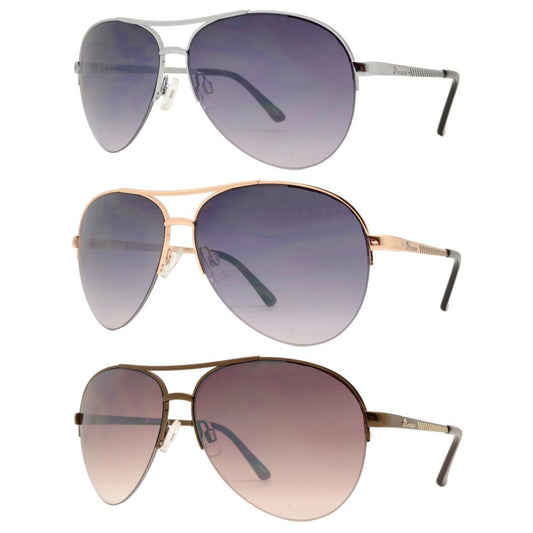 Wholesale - OX 2838 - Oval Shaped Half Rimmed Metal Sunglasses - Dynasol Eyewear