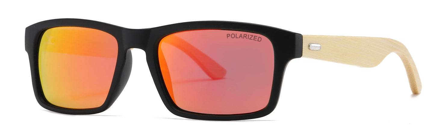 PL 7843 - Rectangular Sports Horn Rimmed Bamboo Polarized Sunglasses