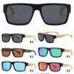 PL 7875 - Rectangular Rigid Frame Flat Top Bamboo Polarized Sunglasses