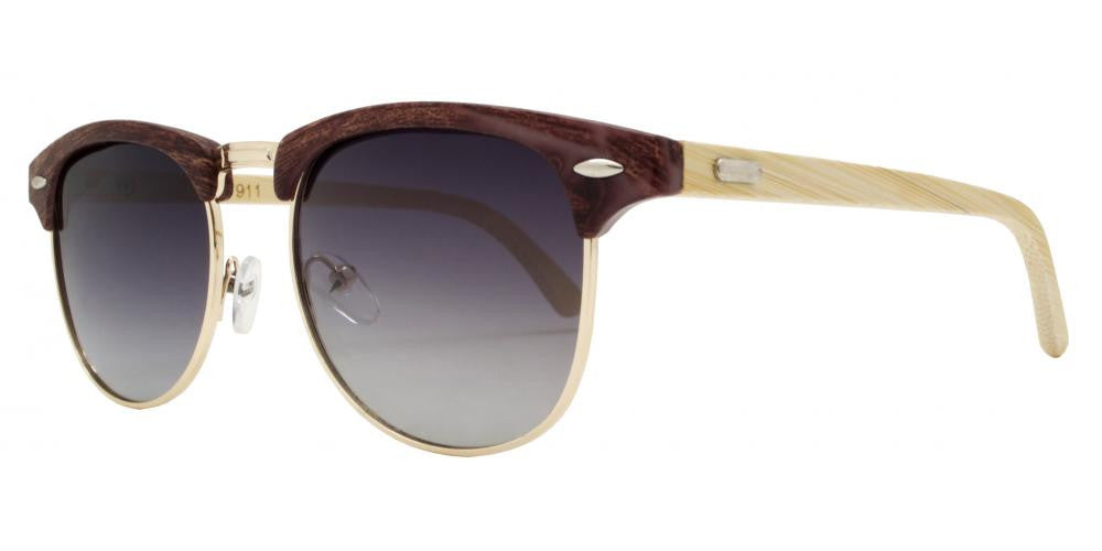 Wholesale - PL 7911 - Classic Half Frame Horn Rimmed Bamboo Polarized Sunglasses - Dynasol Eyewear
