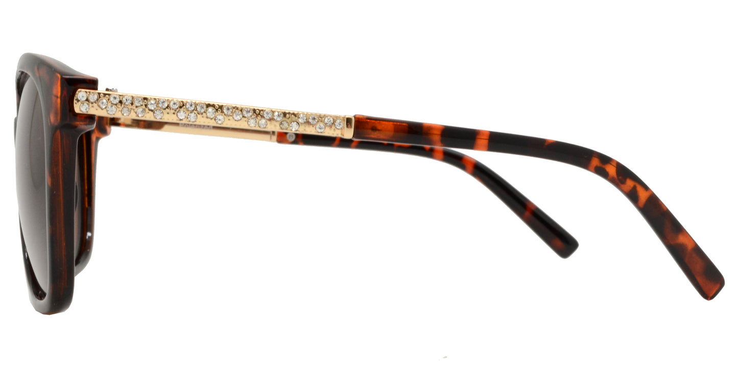 PL 8107 - Fashion Horn Rimmed with Rhinestone Temple Polarized Plastic Sunglasses