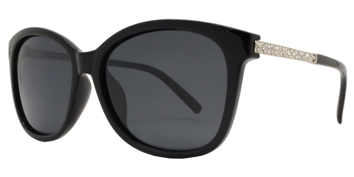 PL 8107 - Fashion Horn Rimmed with Rhinestone Temple Polarized Plastic Sunglasses