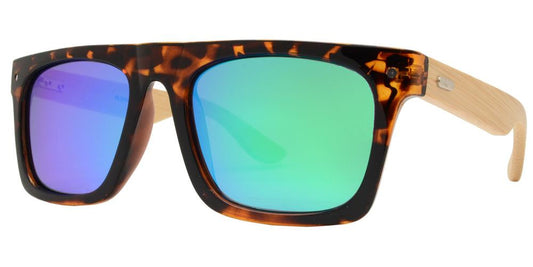 Wholesale - PL 2014 RVC - Polarized Bamboo Rectangular Flat Top with Color Mirror Lens Sunglasses - Dynasol Eyewear