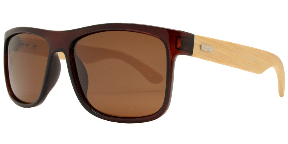 Wholesale - PL 2017 - Polarized Bamboo Horn Rimmed Classic Square Sunglasses - Dynasol Eyewear