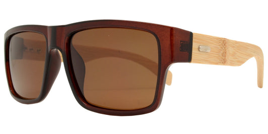 Wholesale - PL 2019 - Polarized Bamboo Horn Rimmed Rectangular Sunglasses - Dynasol Eyewear