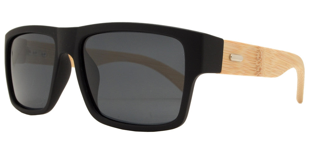 Wholesale - PL 2019 - Polarized Bamboo Horn Rimmed Rectangular Sunglasses - Dynasol Eyewear
