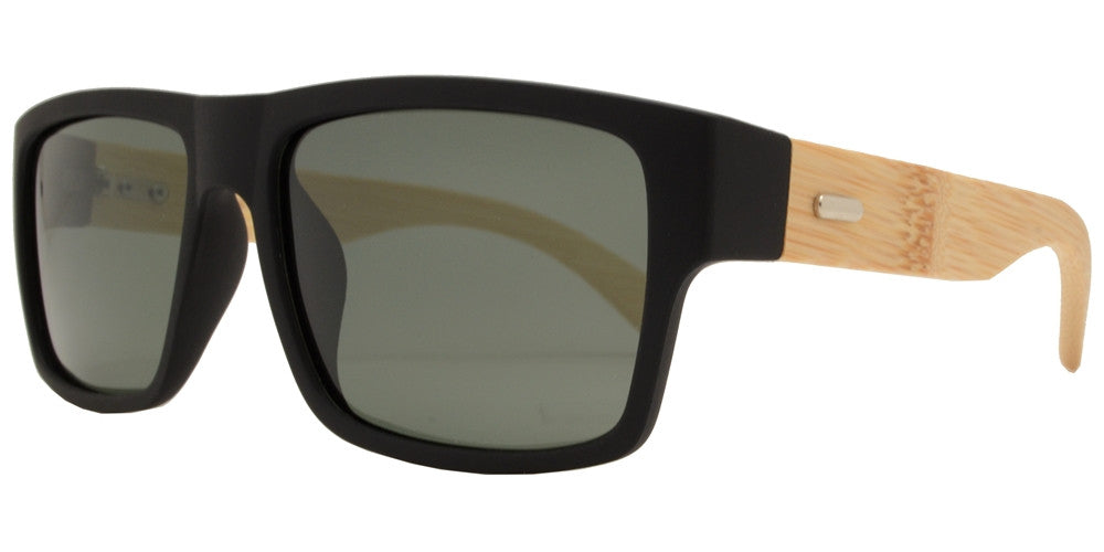 Wholesale - PL 2019 - Polarized Bamboo Horn Rimmed Rectangular Sunglasses - Dynasol Eyewear
