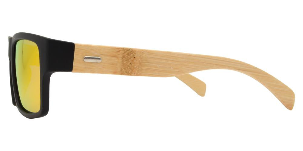 Wholesale - PL 2019 RVC - Polarized Bamboo Horn Rimmed Rectangular with Color Mirror Lens Sunglasses - Dynasol Eyewear