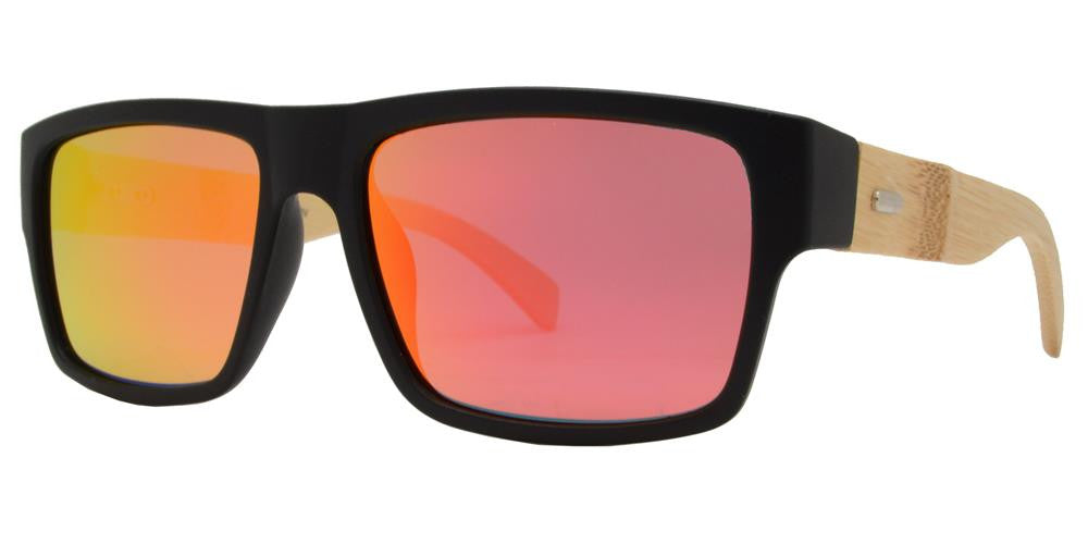 Wholesale - PL 2019 RVC - Polarized Bamboo Horn Rimmed Rectangular with Color Mirror Lens Sunglasses - Dynasol Eyewear