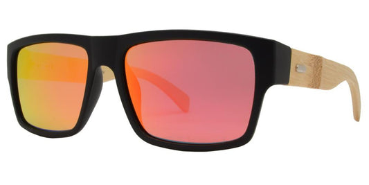 Wholesale - PL 2019 RVC - Polarized Bamboo Horn Rimmed Rectangular with Color Mirror Lens Sunglasses - Dynasol Eyewear