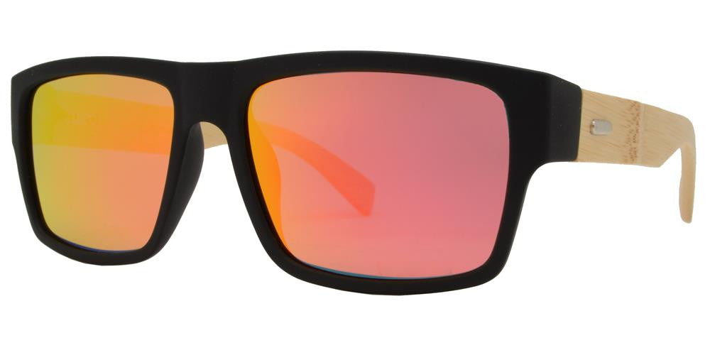 Wholesale - PL 2019 RVC - Polarized Bamboo Horn Rimmed Rectangular with Color Mirror Lens Sunglasses - Dynasol Eyewear