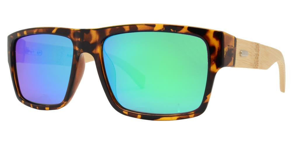 Wholesale - PL 2019 RVC - Polarized Bamboo Horn Rimmed Rectangular with Color Mirror Lens Sunglasses - Dynasol Eyewear