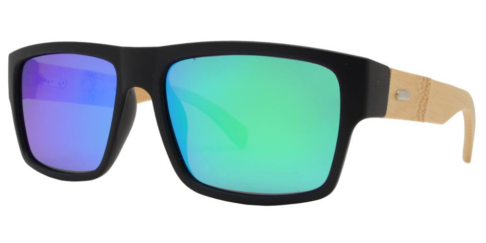 Wholesale - PL 2019 RVC - Polarized Bamboo Horn Rimmed Rectangular with Color Mirror Lens Sunglasses - Dynasol Eyewear