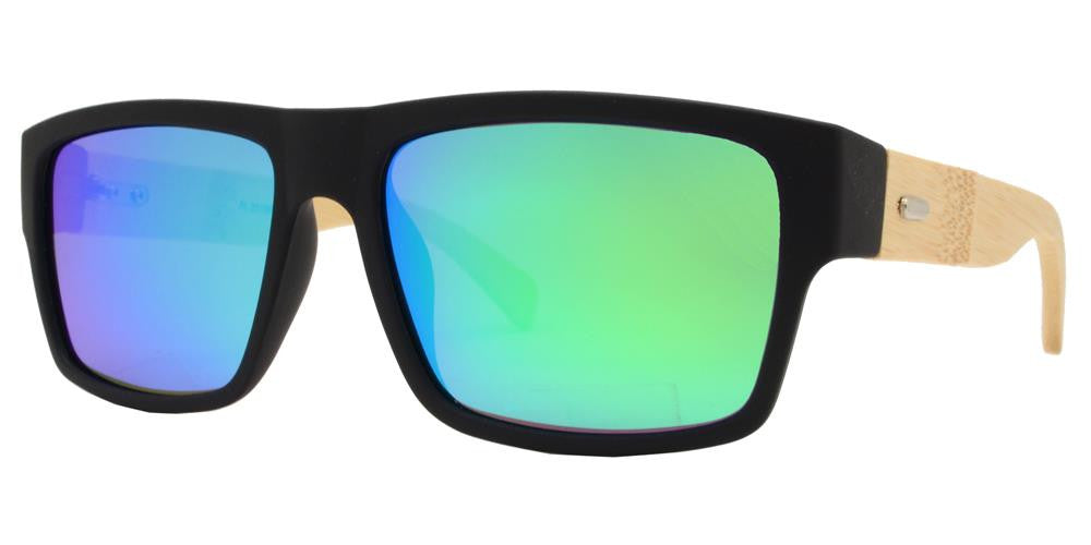 Wholesale - PL 2019 RVC - Polarized Bamboo Horn Rimmed Rectangular with Color Mirror Lens Sunglasses - Dynasol Eyewear