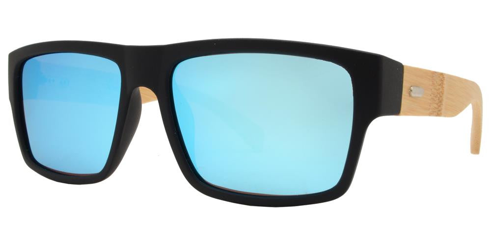 Wholesale - PL 2019 RVC - Polarized Bamboo Horn Rimmed Rectangular with Color Mirror Lens Sunglasses - Dynasol Eyewear