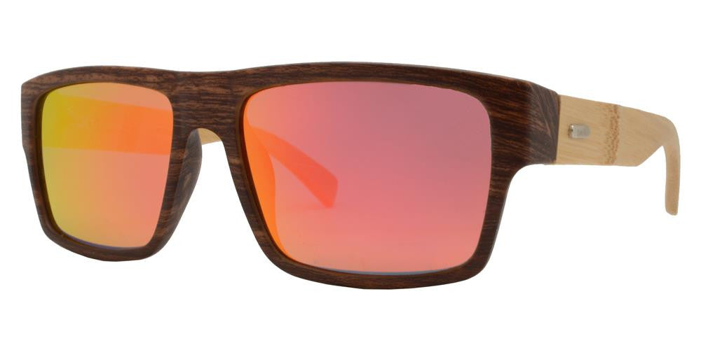 Wholesale - PL 2019 RVC - Polarized Bamboo Horn Rimmed Rectangular with Color Mirror Lens Sunglasses - Dynasol Eyewear
