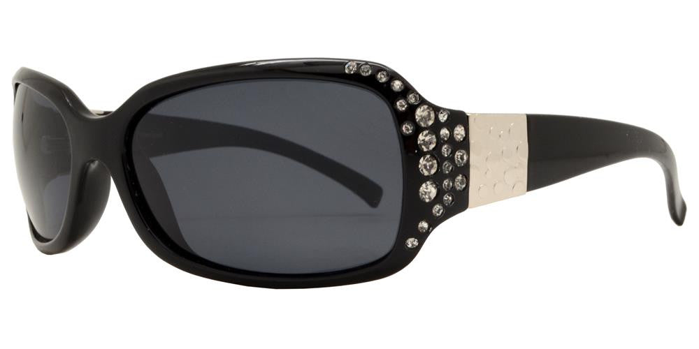 Wholesale - PL 7372 BX - Women's Rectangular Polarized Sunglasses with Rhinestones and Metal Accent - Dynasol Eyewear