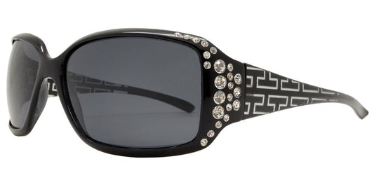 Wholesale - PL 7420 - Women's Polarized Square Sunglasses with Rhinestones and Pattern Temple - Dynasol Eyewear