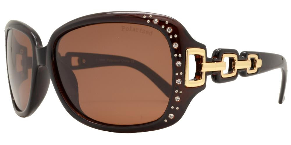 Wholesale - PL 7521 BX - Women's Square Polarized Sunglasses with Chain Detail Temple and Rhinestones - Dynasol Eyewear