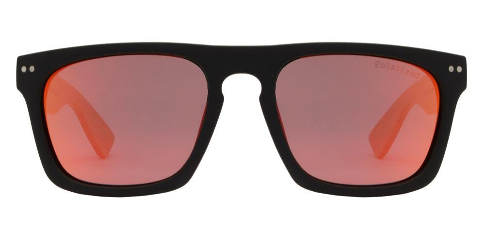 Wholesale - PL 7939 RVC - Square Flat Top Bamboo Polarized Sunglasses with Keyhole Bridge and Color Mirror Lens - Dynasol Eyewear