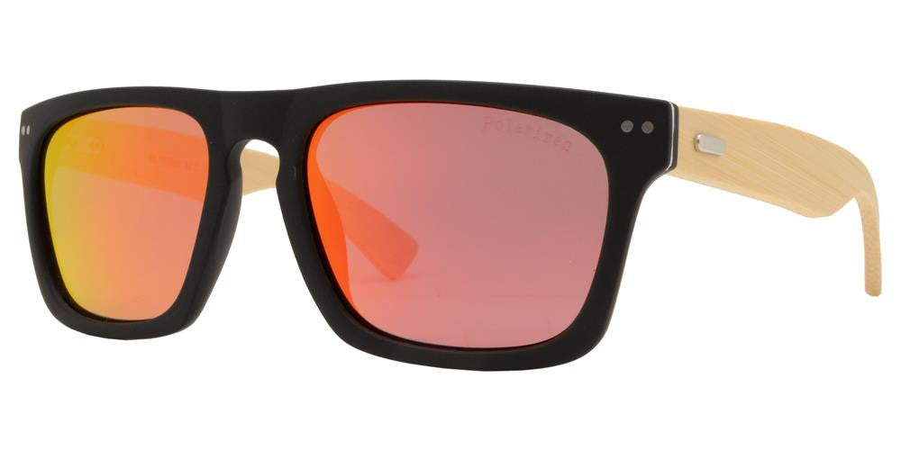 Wholesale - PL 7939 RVC - Square Flat Top Bamboo Polarized Sunglasses with Keyhole Bridge and Color Mirror Lens - Dynasol Eyewear