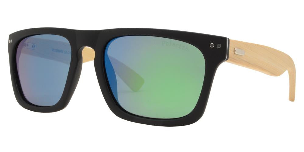 Wholesale - PL 7939 RVC - Square Flat Top Bamboo Polarized Sunglasses with Keyhole Bridge and Color Mirror Lens - Dynasol Eyewear