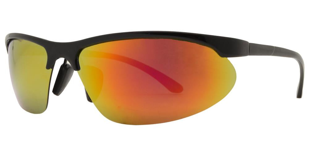 Lot of 12 - Aluminum Half Rim Sports Polarized Sunglasses with Color Mirror Lens - PL 969 RVC - Dynasol Eyewear